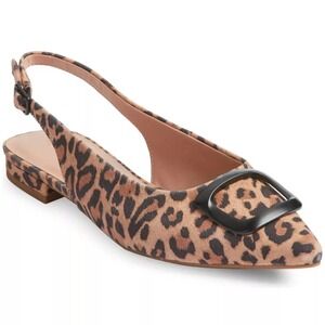 Leopard Print Slingback Flats with Buckle Detail Size: 6